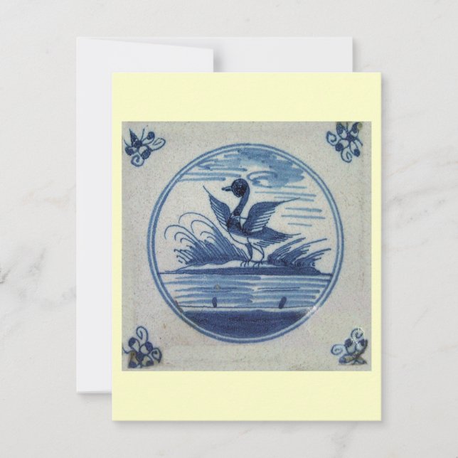Antique Delft Blue Tile - Ente im Wasser Einladung (Vorderseite)