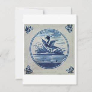 Antique Delft Blue Tile - Ente im Wasser Einladung