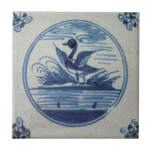 Antique Delft Blue Tile - Ente im Wasser Fliese