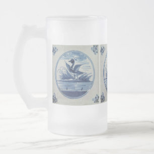 Antique Delft Blue Tile - Ente im Wasser Mattglas Bierglas