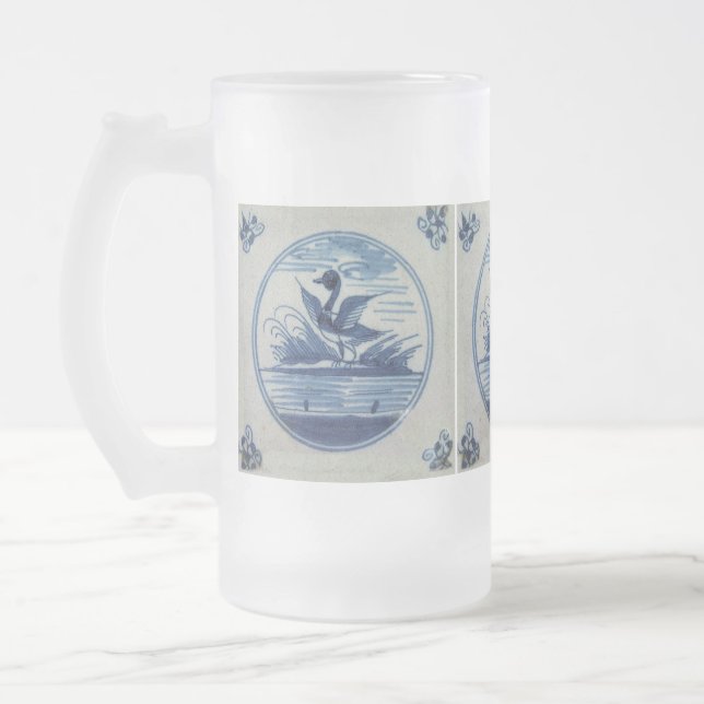 Antique Delft Blue Tile - Ente im Wasser Mattglas Bierglas (Links)