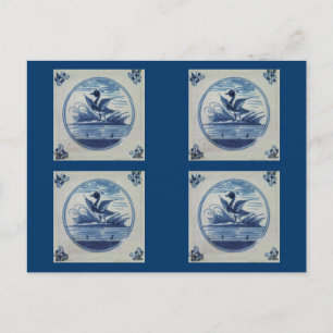 Antique Delft Blue Tile - Ente im Wasser Postkarte
