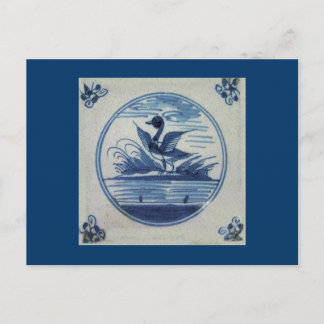 Antique Delft Blue Tile - Ente im Wasser Postkarte