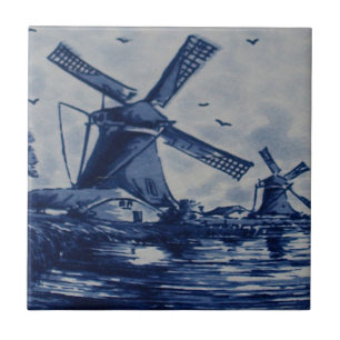 Antique Delft Blue Tile - Windmühlen am Wasser Fliese