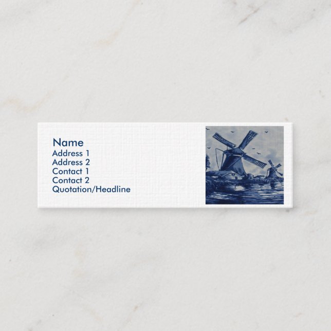 Antique Delft Blue Tile - Windmühlen am Wasser Mini Visitenkarte (Vorderseite)