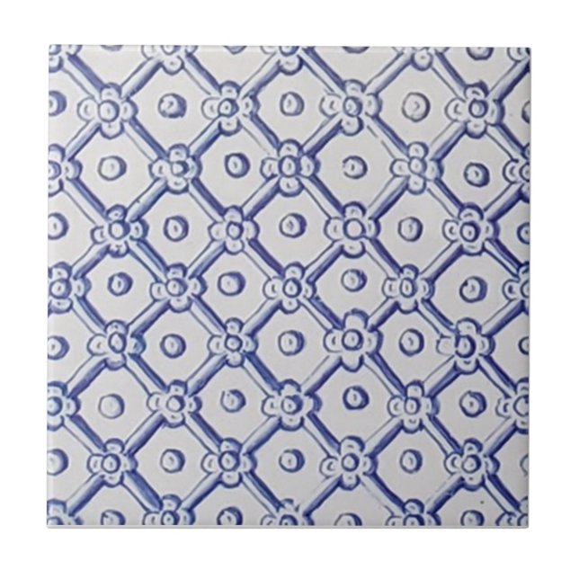 Antique Delft Tile-Blue und White Trellis Fliese (Vorderseite)