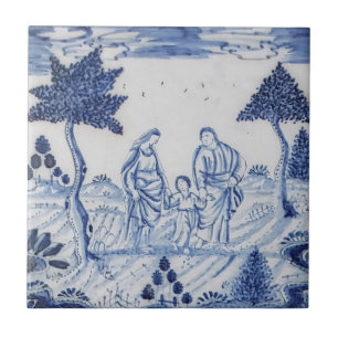 Antique Delft Tile-Pastoral Scene-Blue & White-10 Fliese