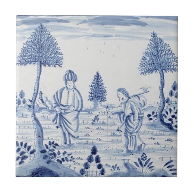 Antique Delft Tile-Pastoral Scene-Blue & White-13 Fliese (Vorderseite)