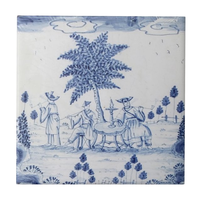 Antique Delft Tile-Pastoral Scene-Blue & White-16 Fliese (Vorderseite)