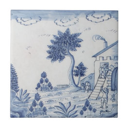 Antique Delft Tile-Pastoral Scene-Blue & White-17 Fliese