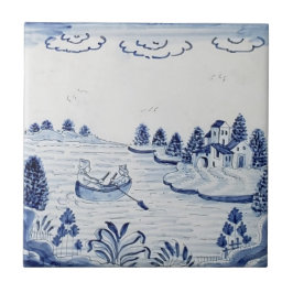 Antique Delft Tile-Pastoral Scene-Blue & White-20 Fliese