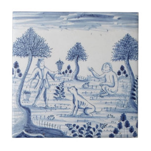 Antique Delft Tile-Pastoral Scene-Blue & White-5 Fliese