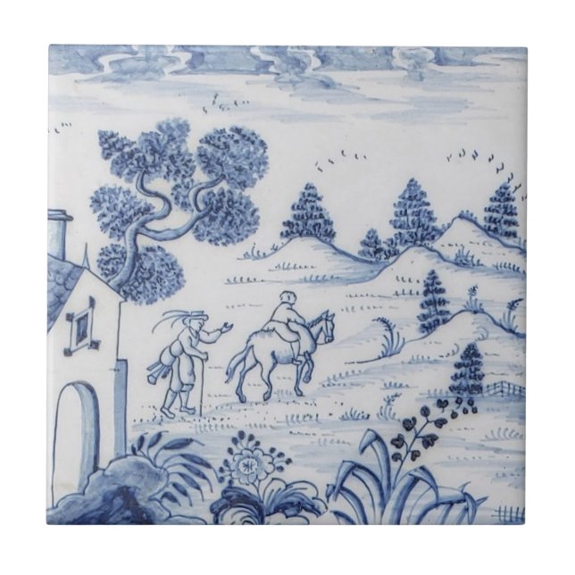 Antique Delft Tile-Pastoral Scene-Blue & White-8 Fliese (Vorderseite)