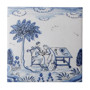 Antique Delft Tile-Pastoral Scene-Blue & White 9 Fliese