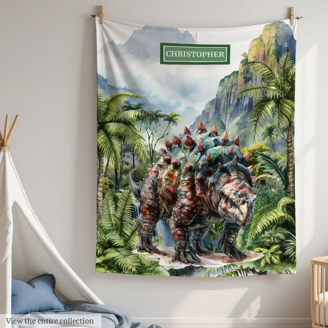 Antique Dinosaur Birthday Blanket Individuelle Nam Fleecedecke (Antique Dinosaur Birthday Blanket Custom Name Boys)