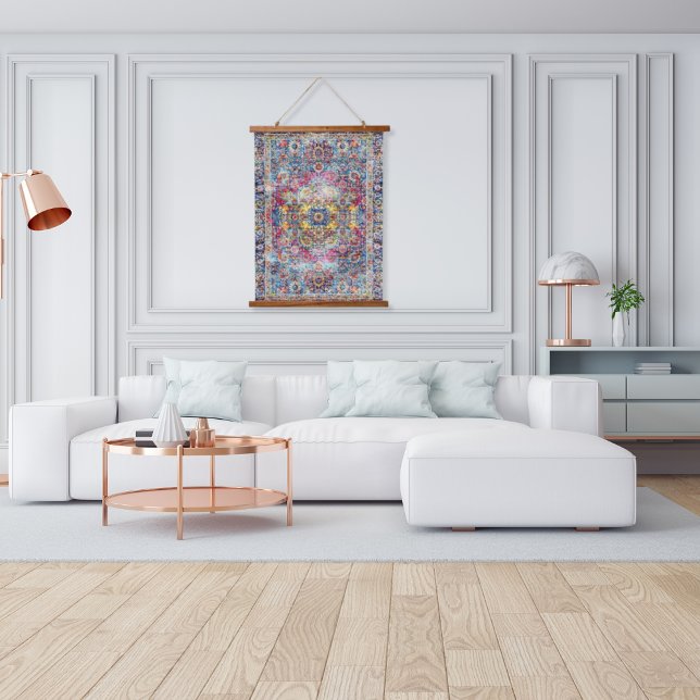 Antique Dirty Blue Fuchsia erschüttert Persisch Wandteppich Mit Holzrahmen (Von Creator hochgeladen)