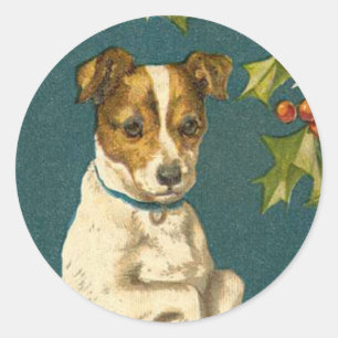 Antique Dog Weihnachtsaufkleber Runder Aufkleber