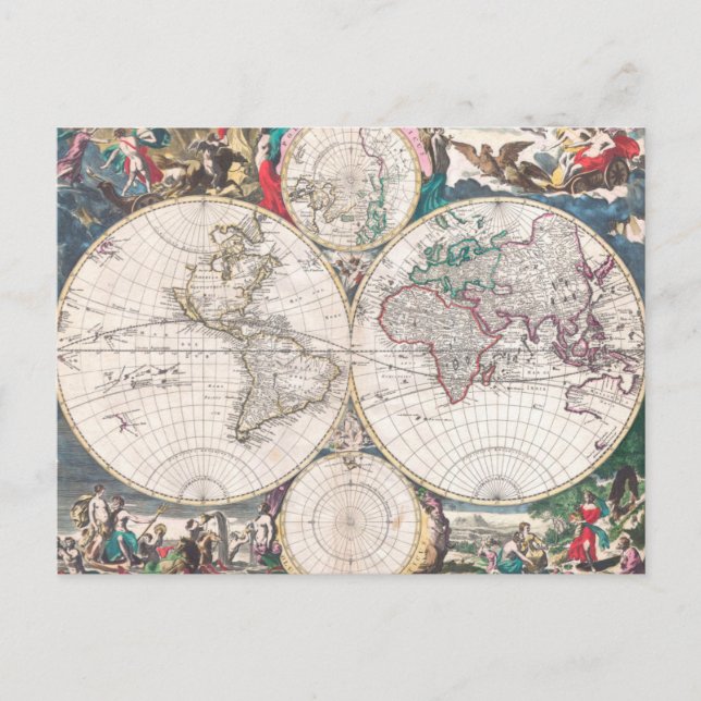 Antique Double Hemisphere Weltkarte Postkarte (Vorderseite)