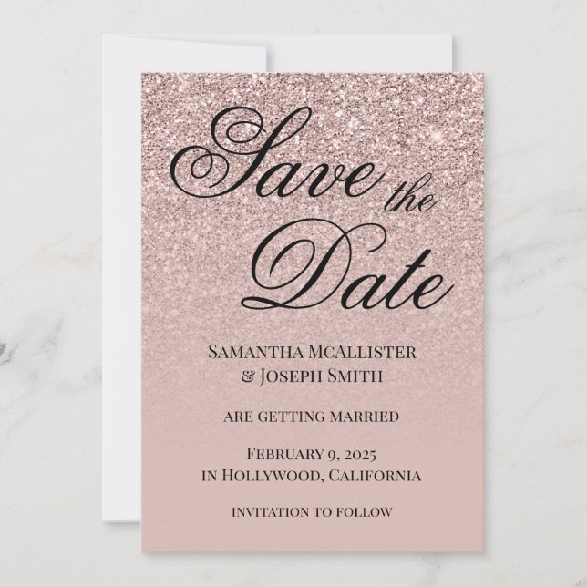 Antique Dusty Pink Glitter Gradient Save The Date (Vorderseite)