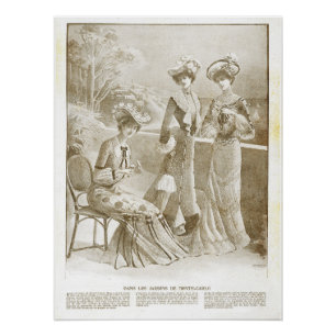 Antique Elegant Vintag Französisch 1900 Mode Beige Poster