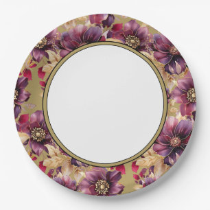 Antique Elegante Gold Burgund Floralpattern Grenze Pappteller