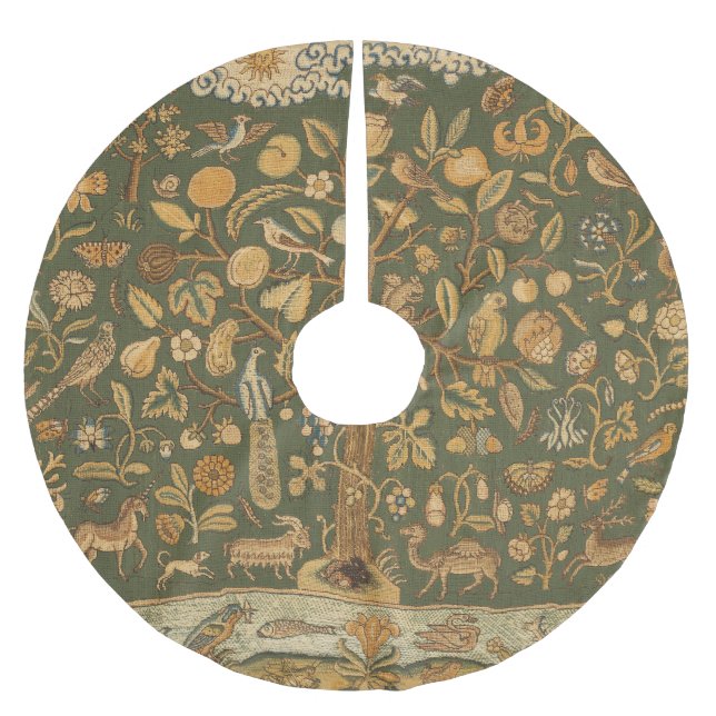 Antique English Needlepoint Tree of Life & Unicorn Polyester Weihnachtsbaumdecke (Vorderseite)