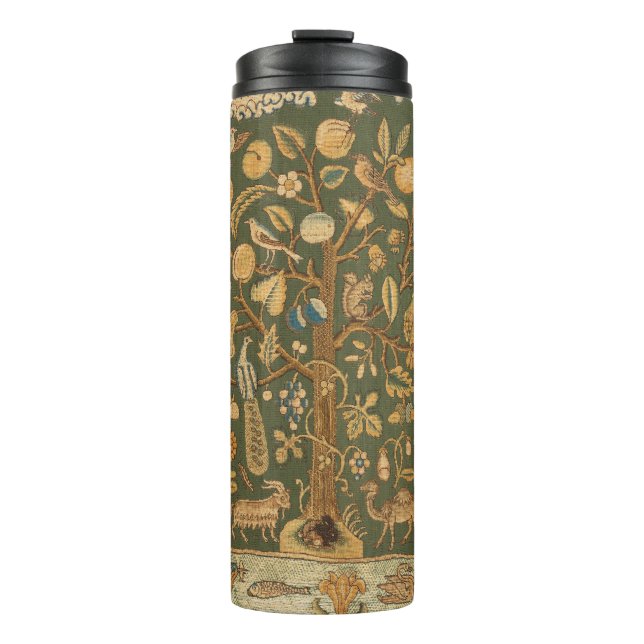 Antique English Needlepoint Tree of Life & Unicorn Thermosbecher (Vorderseite)