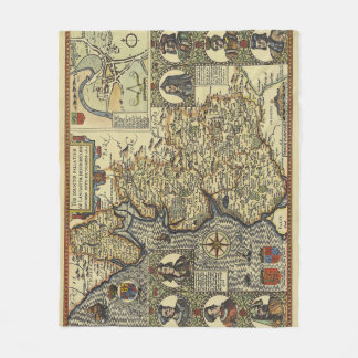 Antique Fantasy Sea Monster Map Print Fleecedecke
