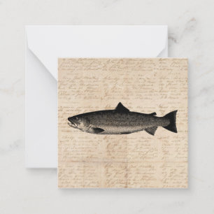 Antique Fishing Art Trout Fish Illustration Script Mitteilungskarte