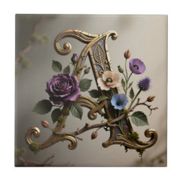 Antique Floral Gold Letter A Monogram Fliese