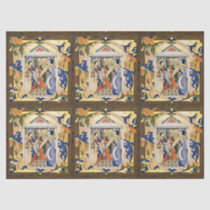 ANTIQUE FLORAL NATIVITY CHRISTMAS PARCHMENT SEIDENPAPIER