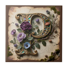 Antique Floral Opalescent Letter P Monogram Fliese