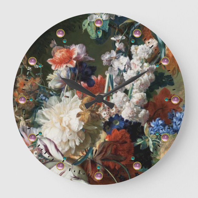 ANTIQUE FLORAL, ROTE ANEMONEN WEISSE BLUME GROßE WANDUHR (Vorderseite)