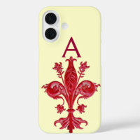 ANTIQUE FLORENTIN-ROTE LEINE, LILIE, Monogramm