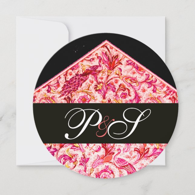ANTIQUE FLORENTINPINK BLACK FLORAL MONOGRAM EINLADUNG (Vorderseite)