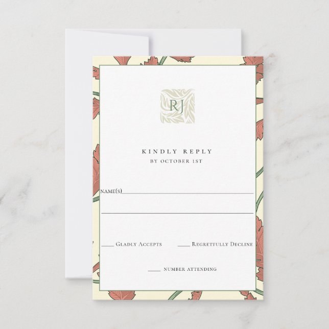 Antique Garden Foliage Wedding RSVP Karte (Vorderseite)