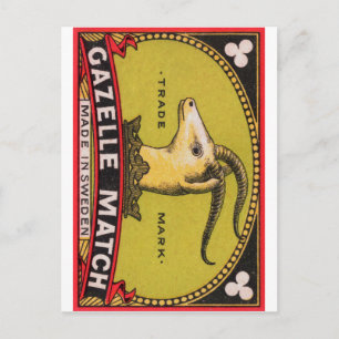 Antique Gazelle Swedish Matchbox Label Postkarte