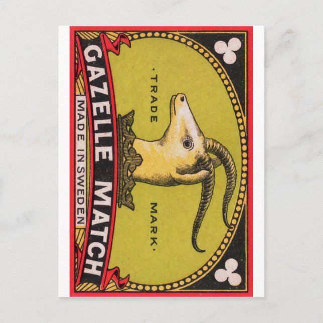 Antique Gazelle Swedish Matchbox Label Postkarte (Vorderseite)