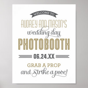 Antique Gold Custom Wedding Foto Booth Sign Poster