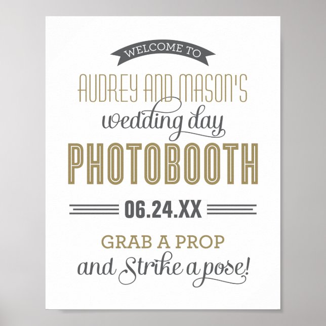 Antique Gold Custom Wedding Foto Booth Sign Poster (Vorne)