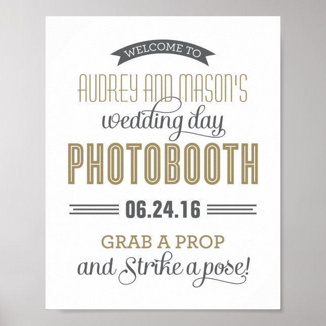 Antique Gold Custom Wedding Foto Booth Sign Poster (Vorne)