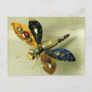 ANTIQUE GOLD DRAGONFLY JEWEL MIT GEMSTONES POSTCA POSTKARTE