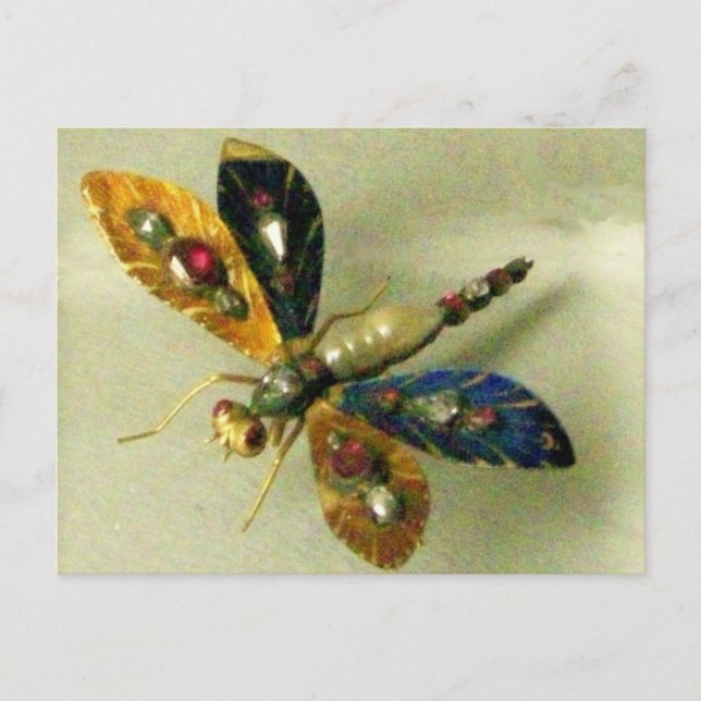 ANTIQUE GOLD DRAGONFLY JEWEL MIT GEMSTONES POSTCA POSTKARTE (Vorderseite)