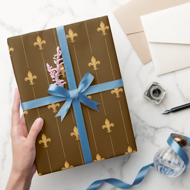 Antique Gold Fleur-de-Lis Dunkelgrün Geschenkpapier (Schenken)