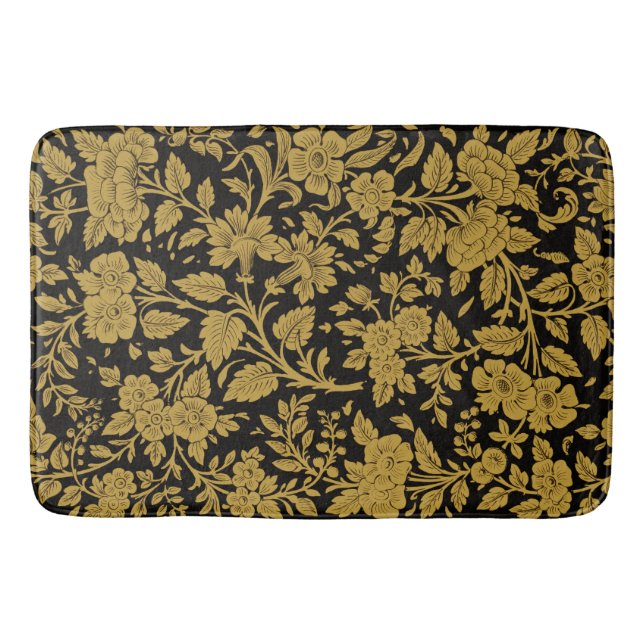 Antique Gold Floral Indian Lac-work Black Pattern Badematte (Vorderseite)