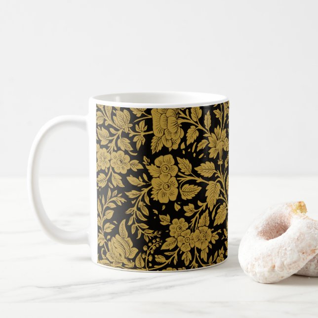 Antique Gold Floral Indian Lac-work Black Pattern Kaffeetasse (Mit Donut)