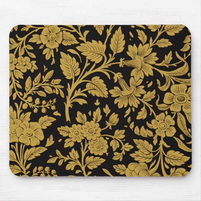 Antique Gold Floral Indian Lac-work Black Pattern Mousepad (Vorne)