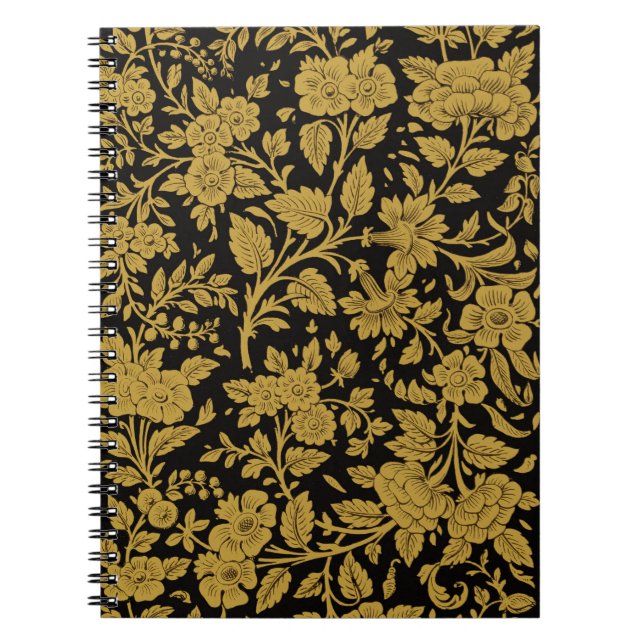 Antique Gold Floral Indian Lac-work Black Pattern Notizblock (Vorderseite)