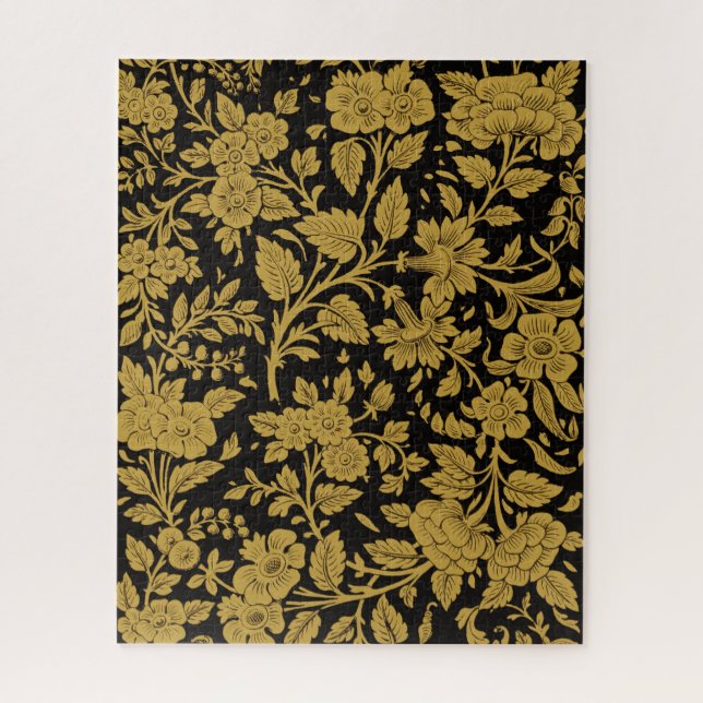 Antique Gold Floral Indian Lac-work Black Pattern Puzzle (Vertikal)