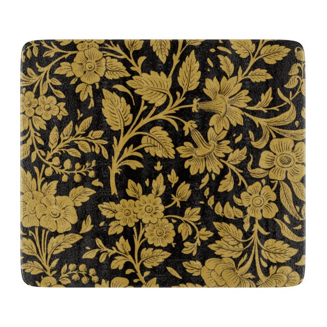 Antique Gold Floral Indian Lac-work Black Pattern Schneidebrett (Vorderseite)
